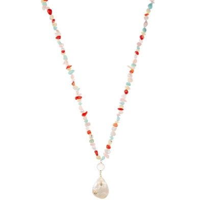 Collar de cadena moldeado hecho a mano de la primavera con las gotas de piedra multicoloras Shell Pendant