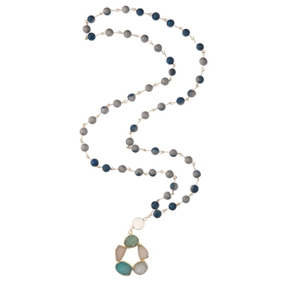 Collar de cadena de Druzy del oro hecho a mano pendiente natural de la flor con Gray Lava Beads