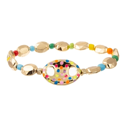 El metal del encanto de la nariz del cerdo del oro gotea la pulsera hecha a mano elástico con las gotas de la semilla del arco iris