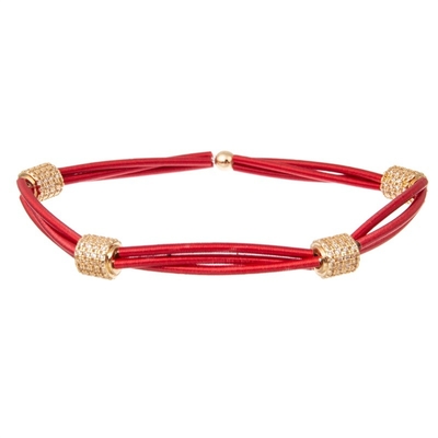 Pulsera elástico moldeada apilable roja del metal del oro del vintage para la moda de la primavera