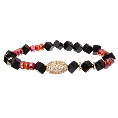 Pulsera elástico moldeada apilable roja del metal del oro del vintage para la moda de la primavera