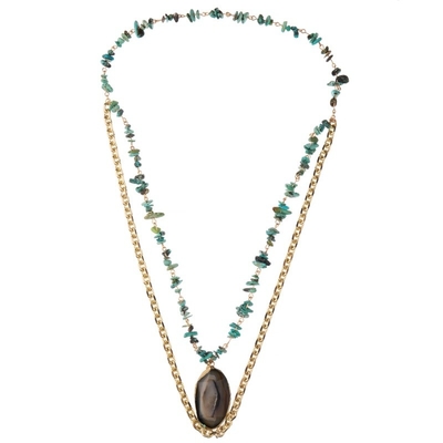 La turquesa hecha a mano de Gray Agate Semi Precious Pendant goteó capa multi del collar de la cadena