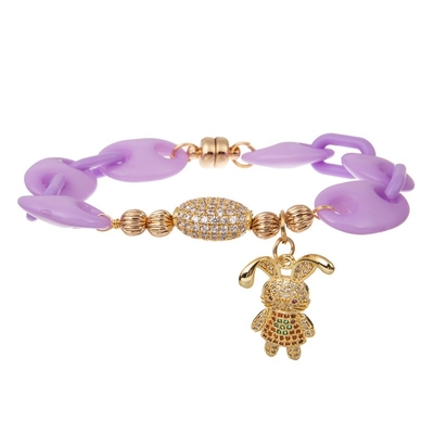 Encanto Pascua Rod Bracelet For Woman magnético moldeado apilable del conejo del Zircon del oro