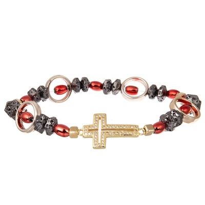 Pulsera elástico moldeada apilable roja del metal del oro del vintage para la moda de la primavera