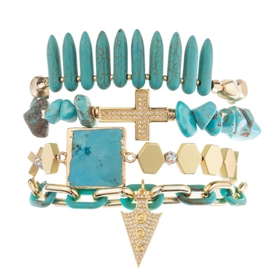 Pulsera elástico moldeada de la pila azul multi de la turquesa de Bohemia para la moda del verano