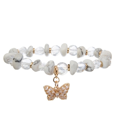 Transparente hecho a mano de la pulsera de cristal de Crystal Beads Butterfly Charm Stackable