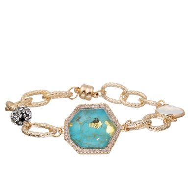 Pulsera de cadena del metal natural de la turquesa de la hoja de oro