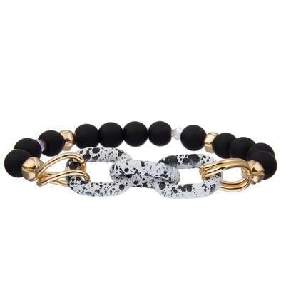 Gota pintada Crystal Bracelet Stackable Handmade Dainty elástico de la cadena del punto negro