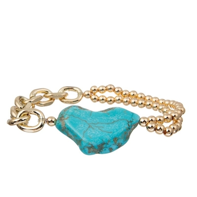 Regalo natural de la salud mental de la turquesa de la pulsera moldeada de la piedra de la bola de metal del oro