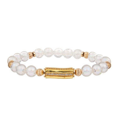 Golosina hecha a mano de Crystal Beads Stretchy Bracelet Stackable del vidrio blanco de oro de la barra