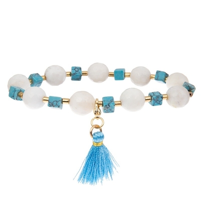 Golosina hecha a mano apilable tallada de la pulsera de Crystal Beads Blue Tassel Stretchy