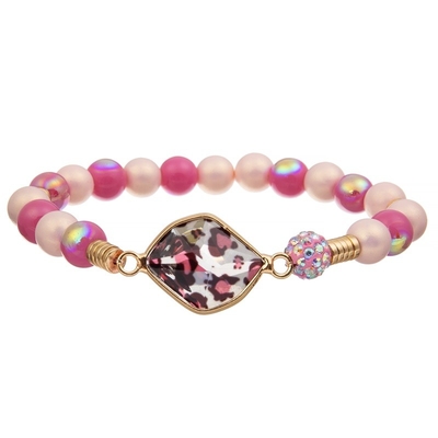 Regalo hecho a mano de Crystal Beads Stretchy Bracelet Stackable del estampado leopardo
