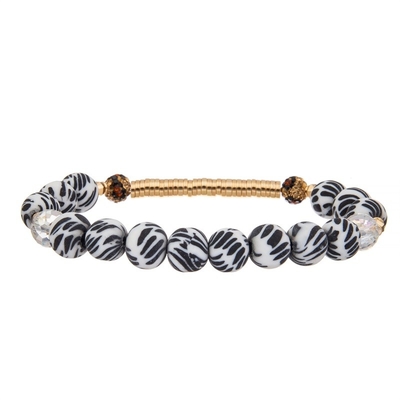 La silicona de la raya de la cebra de la barra de metal del oro gotea el sistema hecho a mano de la pulsera elástico