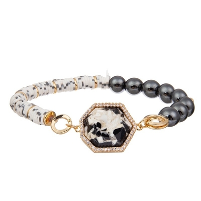 Elástico moldeado hecho a mano de la pulsera de la turquesa negra modificado para requisitos particulares para las mujeres