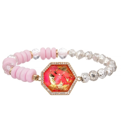 Pulsera hecha a mano de las gotas de la hoja de oro apilable con turquesa roja natural