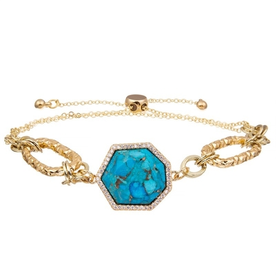 Línea pulsera hecha a mano del oro de las gotas de la turquesa azul natural ajustable