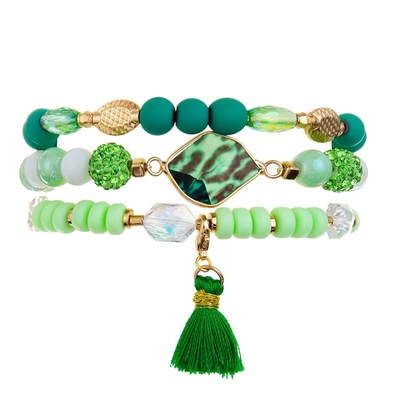 Golosina hecha a mano apilable verde de Crystal Beads Minimalist Stretchy Bracelet