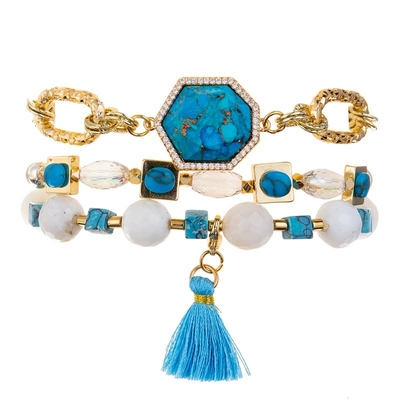 Golosina hecha a mano apilable tallada de la pulsera de Crystal Beads Blue Tassel Stretchy