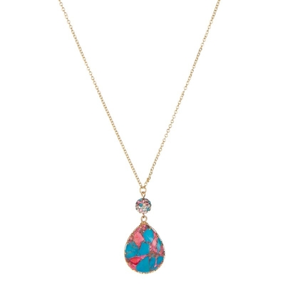 El descenso de la turquesa formó multicolor hecho a mano del oro del collar pendiente de la cadena