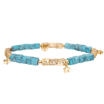 Las pulseras azules de la turquesa del cuadrado modificadas para requisitos particulares con oro platearon gotas del hematites