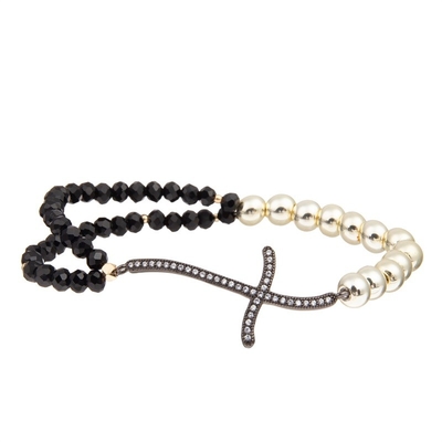 Negro elástico de la pulsera moldeada hecha a mano de las cuentas de cristal de la capa doble modificado para requisitos particulares para las mujeres