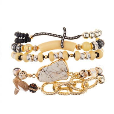 Negro elástico de la pulsera moldeada hecha a mano de las cuentas de cristal de la capa doble modificado para requisitos particulares para las mujeres