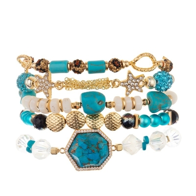 Pulsera magnética de la hebilla de la turquesa azul de la alambrada del oro para la moda de la mujer