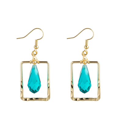 El descenso de Crystal Glass Handmade Beaded Earring formó azul/verde