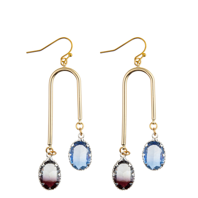 Pendientes del descenso del gancho de Crystal Dangle Earrings Oval Zircon del multicolor