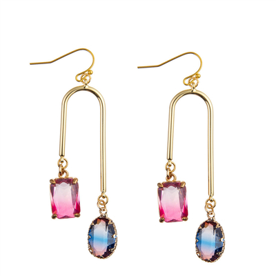 Pendientes del descenso del gancho de Crystal Dangle Earrings Oval Zircon del multicolor