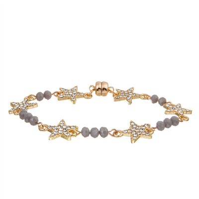 Estrella Crystal Beads Bracelet Gold Plated de la aduana seis de las mujeres con la hebilla magnética