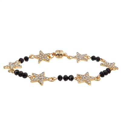 Estrella Crystal Beads Bracelet Gold Plated de la aduana seis de las mujeres con la hebilla magnética