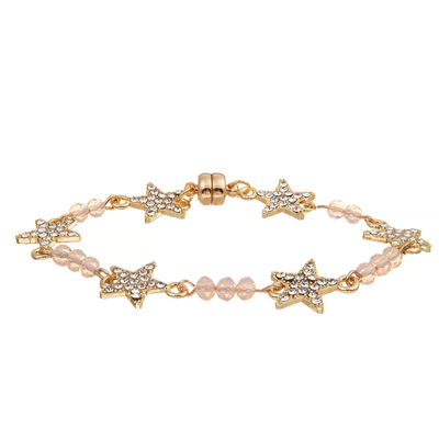 Estrella Crystal Beads Bracelet Gold Plated de la aduana seis de las mujeres con la hebilla magnética