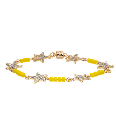Estrella Crystal Beads Bracelet Gold Plated de la aduana seis de las mujeres con la hebilla magnética