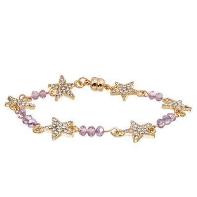 Estrella Crystal Beads Bracelet Gold Plated de la aduana seis de las mujeres con la hebilla magnética