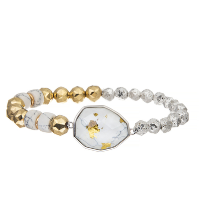 El cuarzo natural talló el oro hecho a mano de la pulsera de las gotas de la ágata plateado con la hoja de oro