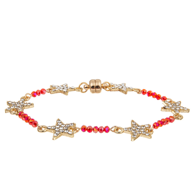 Estrella Crystal Beads Bracelet Gold Plated de la aduana seis de las mujeres con la hebilla magnética