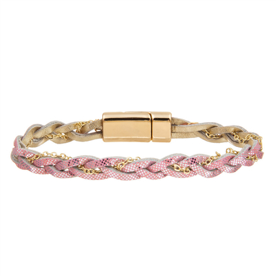 La pulsera trenzada de cuero auténtica de las mujeres hecha a mano con el corchete magnético