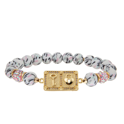 brazaletes de piedra blancos negros de la pulsera de 8m m con la cerradura en forma de corazón plateada oro