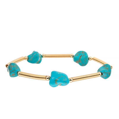 El oro irregular azul de la cadena de vínculo de la primavera de la pulsera de la turquesa plateó